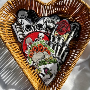 Skeleton Embroidered Patches // Iron On Patch // Embroidery Patches for Denim & Canvas