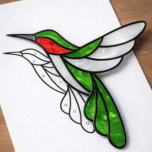 Hummingbird Stained Glass Sun Catcher Printable Pattern, Digital Download PDF, For Printer Only