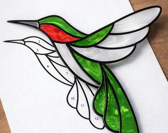Kolibri Glasmalerei Sun Catcher druckbares Muster, digitaler Download PDF, nur für Drucker