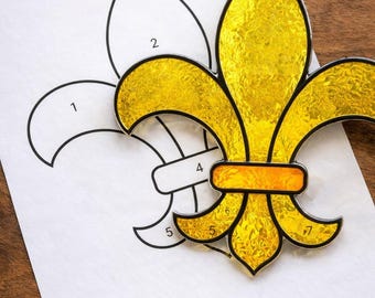 Fleur De Lis Stained Glass Sun Catcher Printable Pattern, Digital Download PDF, For Printer Only