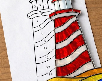 Light House Stained Glass Sun Catcher Printable Pattern, Digital Download PDF, For Printer Only