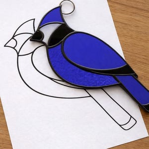 ブルージェイのステンドグラス風サンキャッチャーの印刷用パターン（PDFファイル、プリンター専用）