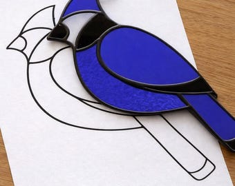 Blue Jay Stained Glass Sun Catcher Printable Pattern PDF, For Printer Only
