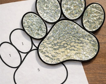 Dog Paw Stained Glass Sun Catcher Printable Pattern, Digital Download PDF, For Printer Only