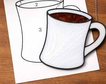 Coffee Mug Stained Glass Sun Catcher Printable Pattern/ Digital Download PDF, For Printer Only