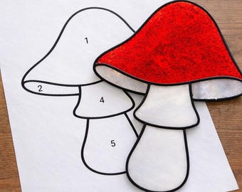 Mushroom Stained Glass Sun Catcher Printable Pattern PDF, For Printer Only