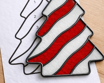 Christmas Tree Cake Stained Glass Printable Pattern (Digital Download PDF), for printer only