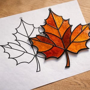 Solfångare i målat glas med lönnlöv, utskrivbart mönster/digital nedladdning i PDF-format, endast för skrivare