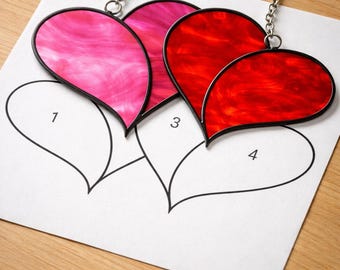 Two Hearts Stained Glass Sun Catcher Printable Pattern/ Digital Download PDF, For Printer Only