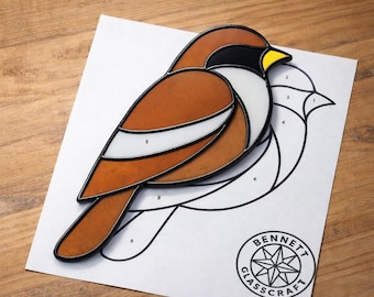 Sparrow Stained Glass Sun Catcher Printable Pattern/ Digital Download PDF, For Printer Only