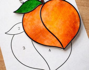 Peach Stained Glass Sun Catcher Printable Pattern, Digital Download PDF