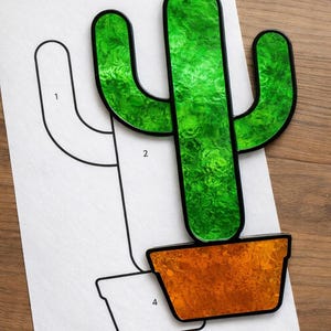 Cactus Stained Glass Sun Catcher Printable Pattern, Digital Download PDF, For Printer Only