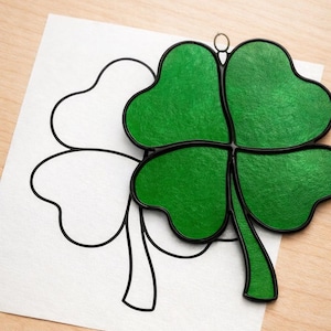 Four Leaf Clover Stained Glass Suncatcher Printable Pattern/ Digital Download PDF, For Printer Only