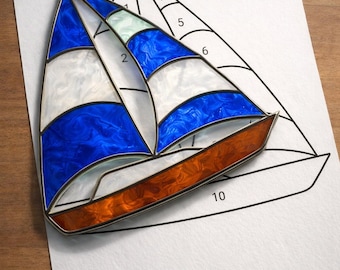 SailBoat Stained Glass Sun Catcher Printable Pattern, Digital Download PDF, For Printer Only