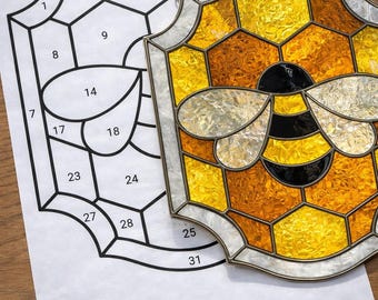 Bee Stained Glass Sun Catcher Printable Pattern, Digital Download PDF, For Printer Only