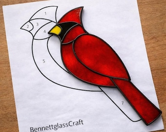 Cardinal Stained Glass Sun Catcher Printable Pattern/ Digital Download PDF, For Printer Only