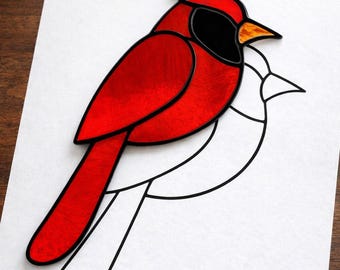 Cardinal Stained Glass Sun catcher Printable Pattern/ Digital Download PDF, For Printer Only
