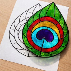 Peacock Feather Stained Glass Sun Catcher Printable Pattern, Digital Download PDF, For Printer Only