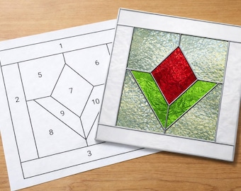 Art Deco Geometric Flower Stained Glass Printable Pattern (Digital Download PDF), for printer only