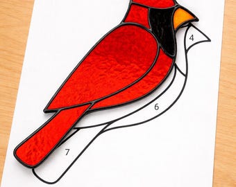 Molde para apanhador de sol em vitral com cardeal - Download digital em PDF (somente para impressão).