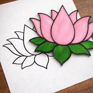 Lotus Flower Stained Glass Sun Catcher Printable  Pattern/ Digital Download PDF, For Printer Only