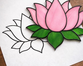 Lotus Flower Stained Glass Sun Catcher Printable  Pattern/ Digital Download PDF, For Printer Only