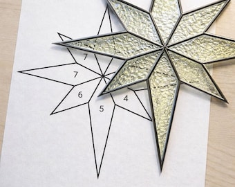 North Star Stained Glass Sun Catcher Printable Pattern, Digital Download PDF, For Printer Only
