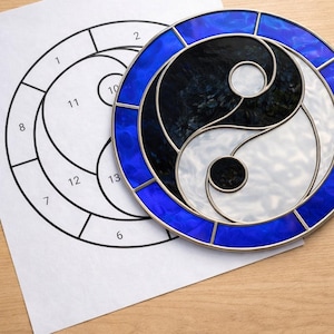 Ying and Yang Stained Glass Sun Catcher Printable Pattern,  Digital Download PDF, For Printer Only