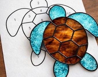 Zeeschildpad glas-in-lood zonnevanger afdrukbaar patroon, digitale download pdf, alleen voor printer