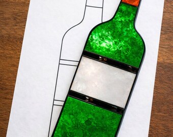 Wine Bottle Stained Glass Sun Catcher Printable Pattern, Digital Download PDF, For Printer Only