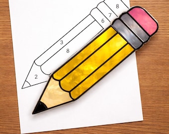 Pencil Stained Glass Sun Catcher Printable Pattern, Digital Download PDF. For Printer Only
