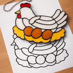 Patrón imprimible/descarga digital en PDF de atrapasoles de vitral con diseño de gallina, solo para impresora.