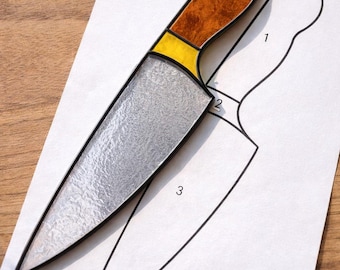 Chef Knife Stained Glass Suncatcher Printable Pattern, Digital Download PDF, For Printer Only