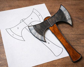Axe Stained Glass Sun Catcher Printable Pattern,  Digital Download PDF, For Printer Only