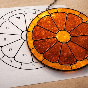 Orange Slice Stained Glass Sun Catcher Printable Pattern. Digital Download PDF, For Printer Only