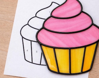 Cup Cake Stained Glass Sun Catcher Printable Pattern/ Digital Download PDF, For Printer Only