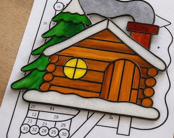 Cabin Stained Glass Sun Catcher Printable Pattern/ Digital Download PDF, For Printer Only