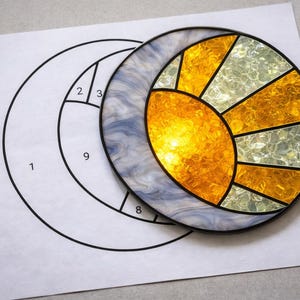 Sun and Moon Stained Glass Sun Catcher Printable Pattern/ Digital Download PDF, For Printer Only