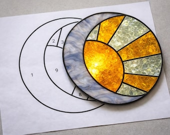 Sun and Moon Stained Glass Sun Catcher Printable Pattern/ Digital Download PDF, For Printer Only