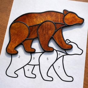 Bear Stained Glass Sun Catcher Printable Pattern/ Digital Download PDF, For Printer Only