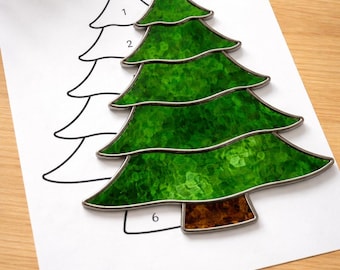 Christmas Tree Stained Glass Sun Catcher Printable Pattern, Digital Download PDF, For Printer Only