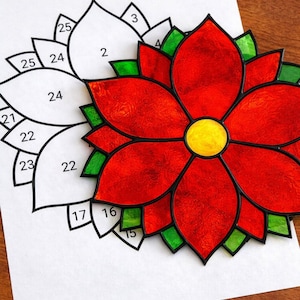 Poinsettia Stained  Glass Sun Catcher Printable Pattern/ Digital Download PDF, For Printer Only