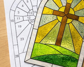 Kreuz Glasmalerei Sun Catcher druckbare Muster, digitaler Download PDF, nur für Drucker