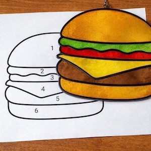 Cheeseburger Stained Glass Sun Catcher Printable Pattern/ Digital Download PDF, for printer use only