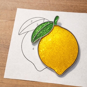 Modèle imprimable attrape-soleil en vitrail citron, PDF à télécharger numériquement, pour impression uniquement
