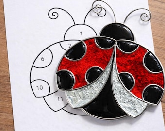 Lady Bug Stained Glass Sun Catcher Printable Pattern, Digital Download PDF, For Printer Only