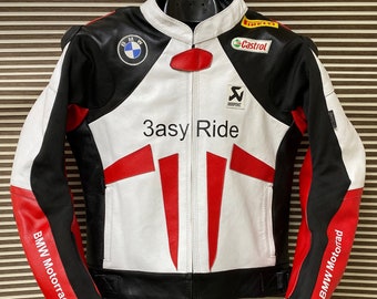 BMW イージーライド バイク レーシング レザー ジャケット - 牛革と