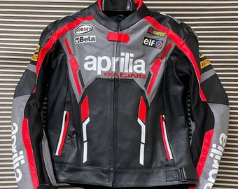 Aprilia Motorbike Racing Leather Jacket-Cowhide Leather And Certified Protectors-Free Shipping