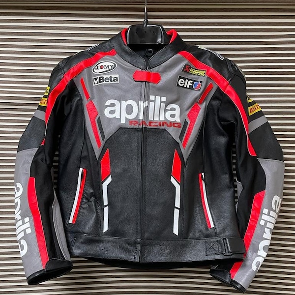 Aprilia Motorbike Racing Leather Jacket-Cowhide Leather And Certified Protectors-Free Shipping