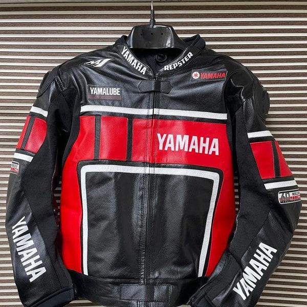 Yamaha Motorbike Racing Leather Jacket-Cowhide Leather And Certified Protectors-Free Shipping